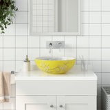 Countertop Basin White and Yellow Round 41x14 cm Ceramic 155053
