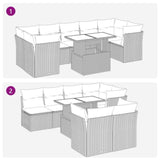 8 Piece Garden Sofa Set with Cushions Grey Poly Rattan Acacia 3326122