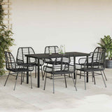 7 Piece Garden Dining Set Black Poly Rattan Glass 3334538