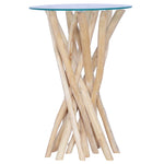 ZNTS Coffee Table with Glass Top 35x35x50 cm Solid Teak Wood 288813