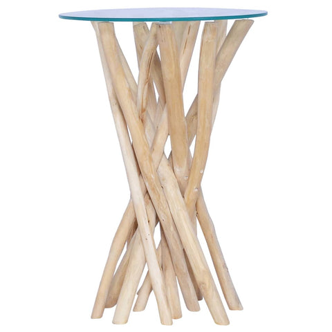ZNTS Coffee Table with Glass Top 35x35x50 cm Solid Teak Wood 288813