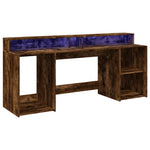 Desk with LED Lights Smoked Oak 200x55x91 cm Engineered Wood 3309442