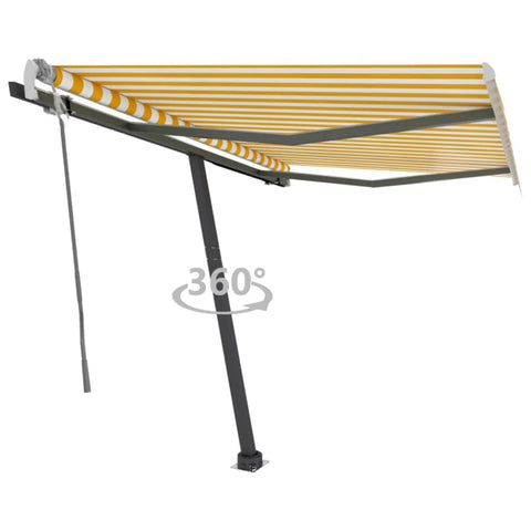 ZNTS Freestanding Manual Retractable Awning 350x250 cm Yellow/White 3069718