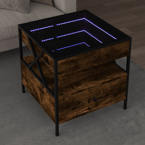 ZNTS Coffee Table with Infinity LED Smoked Oak 50x50x51 cm 847714