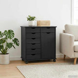 Rolling Cabinet Black 63.5 x 39 x 65.5 cm Solid Pine Wood 42028379