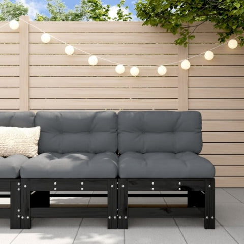 ZNTS Garden Middle Sofas 2 pcs Black Solid Wood Pine 825643