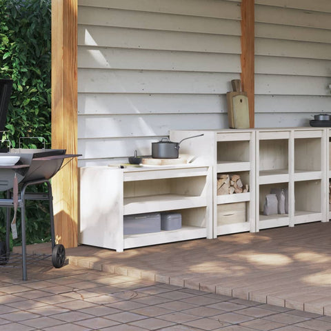 Outdoor Kitchen Cabinets 2 pcs White Solid Wood Pine 3196131