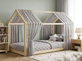 Single Bed Frame, House Scandinavian Wooden Bed Frame for 90W x 190Dcm Mattress, Pine Wood Bed Base, T3398P553273