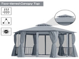 3 x 3 Hexagon Gazebo Patio Canopy Party Tent Outdoor Garden Shelter w/ 2 Tier Roof & Side Panel T3398P315971