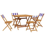 5 Piece Garden Dining Set Blue and White Fabric and Solid Wood 3281789