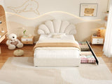3ft Single Upholstered Bed with Adjustable Chic Petal Headboard, Soft Velvet Bed Frame with 2 N652P296621W