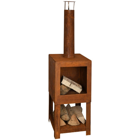 ZNTS Esschert Design Outdoor Fireplace with Firewood Storage Rust FF298 421282