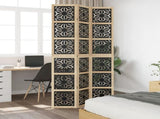 Room Divider 3 Panels Brown and Black Solid Wood Paulownia 358800