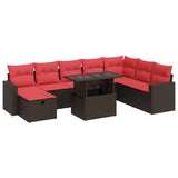 9 Piece Garden Sofa Set with Cushions Brown Poly Rattan Acacia 3327844