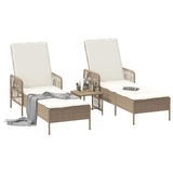 Sun Lounger Reclining 3 pcs Beige and Cream White Poly Rattan 365436