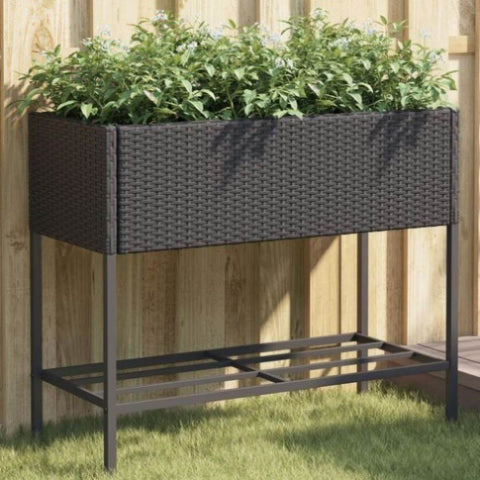 ZNTS Garden Planters with Shelf 2 pcs Black 90x40x75 cm Poly Rattan 3210507