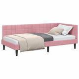 Corner Bed Frame with Headboard Pink 100 x 200 cm Velvet 42016441