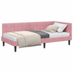 Corner Bed Frame with Headboard Pink 90 x 200 cm Velvet 42016431