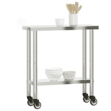 Kitchen Work Table with Wheels 82.5x30x85 cm Stainless Steel 376460