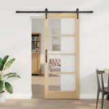 Sliding Door Natural 83 x 202 cm Solid Pine Wood and Glass 3332333