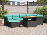 7 Piece Garden Sofa Set with Cushions Brown Poly Rattan Acacia 3327974
