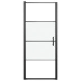 Shower Door 91x195 cm Half Frosted Tempered Glass Black 151866
