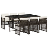 7 Piece Garden Dining Set with Cushions Brown Poly Rattan 3210729