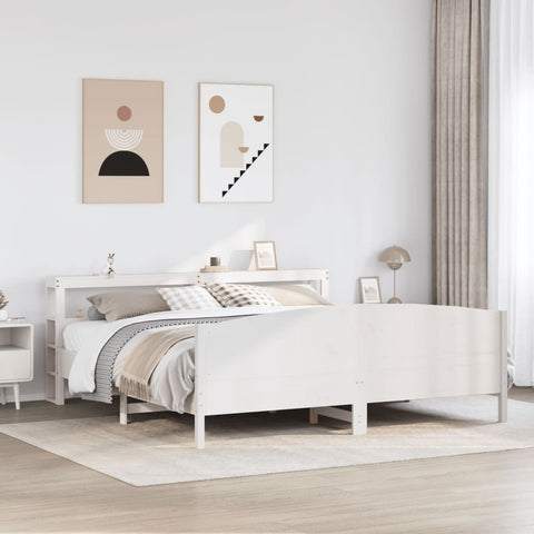 Bed Frame without Mattress White 200x200 cm Solid Wood Pine 3306214