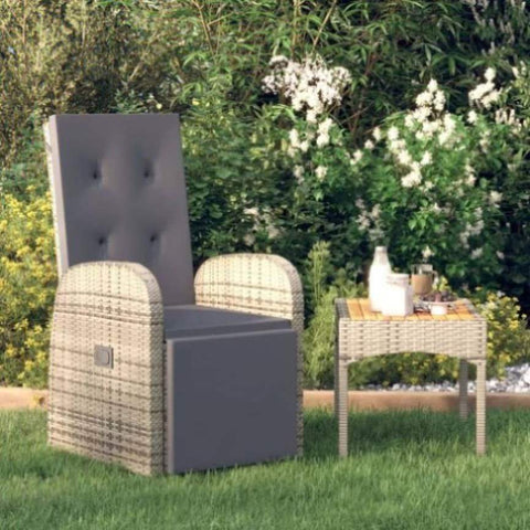 Reclining Garden Chair with Cushions Grey Poly Rattan 319540