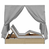 Double Sun Lounger with Roof Beige 205 x 129 x 200 cm PE rattan 3376130