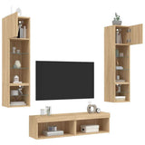 6 Piece TV Wall Units with LED Sonoma Oak Engineered Wood 3216624