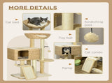 95cm Cat Tree Tower for Indoor Cats, with Scratching Post, Cat House, Toy Ball, Platform - Beige T3398P555137