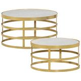 2 Piece Coffee Table Set Marble Brass and White 285911
