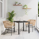 Garden Dining Set with Cushion 3 pcs Brown Powder-Coated Steel 3380925