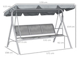 Metal Garden Swing Chair, 3-Seater Swing Seat, Patio Hammock Bench Canopy Lounger, Light Grey T3398P317652