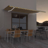 Manual Retractable Awning with LED 500x350 cm Yellow and White 3069023