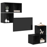 TV Cabinet Set Wall-mounted 4 pcs Black Oak Engineered Wood 3393289