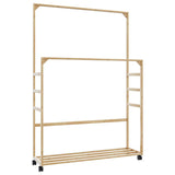 ZNTS Clothes Rack with Shelves and Wheels 90x35x155 cm Bamboo 4008916