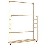 Clothes Rack with Shelves and Wheels 90x35x155 cm Bamboo 4008916