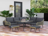 6 Piece Garden Furniture Set, Garden Corner Sofa Set with Thickened Cushions, Glass Top Table and T3398P320153