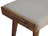 Solid Wood Boucle Cream Tray Style Footstool, Upholstered, Nordic Legs, Beige and Brown B2743P402989