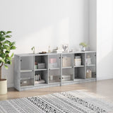 Bookcase with Doors Concrete Grey 204x37x75 cm Engineered Wood 3206534