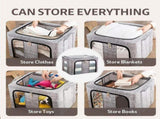 66L Clothes Storage Bags 3pcs Zipped Organizer Wardrobe Closet Boxes Steel Frame 58791681