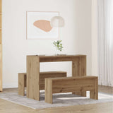 3 Piece Dining Table and Bench set Atisian Oak Engineered Wood 855539