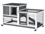 Wooden Indoor Rabbit Hutch Guinea Pig House Bunny Small Animal Cage W/ Wheels Enclosed Run 110 50 T3398P375352