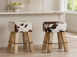 Bar Stool 2 pcs Brown and White 44 x 33 x 74 cm Real Leather 42042125