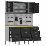 Work Cabinet with Drawer 7 pcs Black Engineered Wood and Steel 3321436