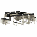 11 Piece Garden Dining Set with Cushions Light Grey Poly Rattan 3211511