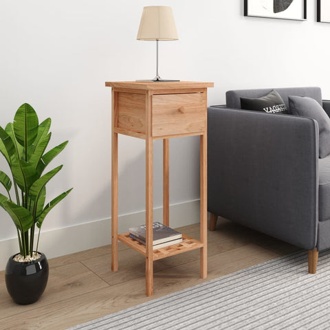 ZNTS Side Table with Drawer 25x25x60cm Solid Wood Walnut 350343