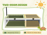 Tortoise Table with Adjustable Lamp Holder, Wooden Tortoise House w/ Openable Lids, Pull-Out Trays T3398P350003
